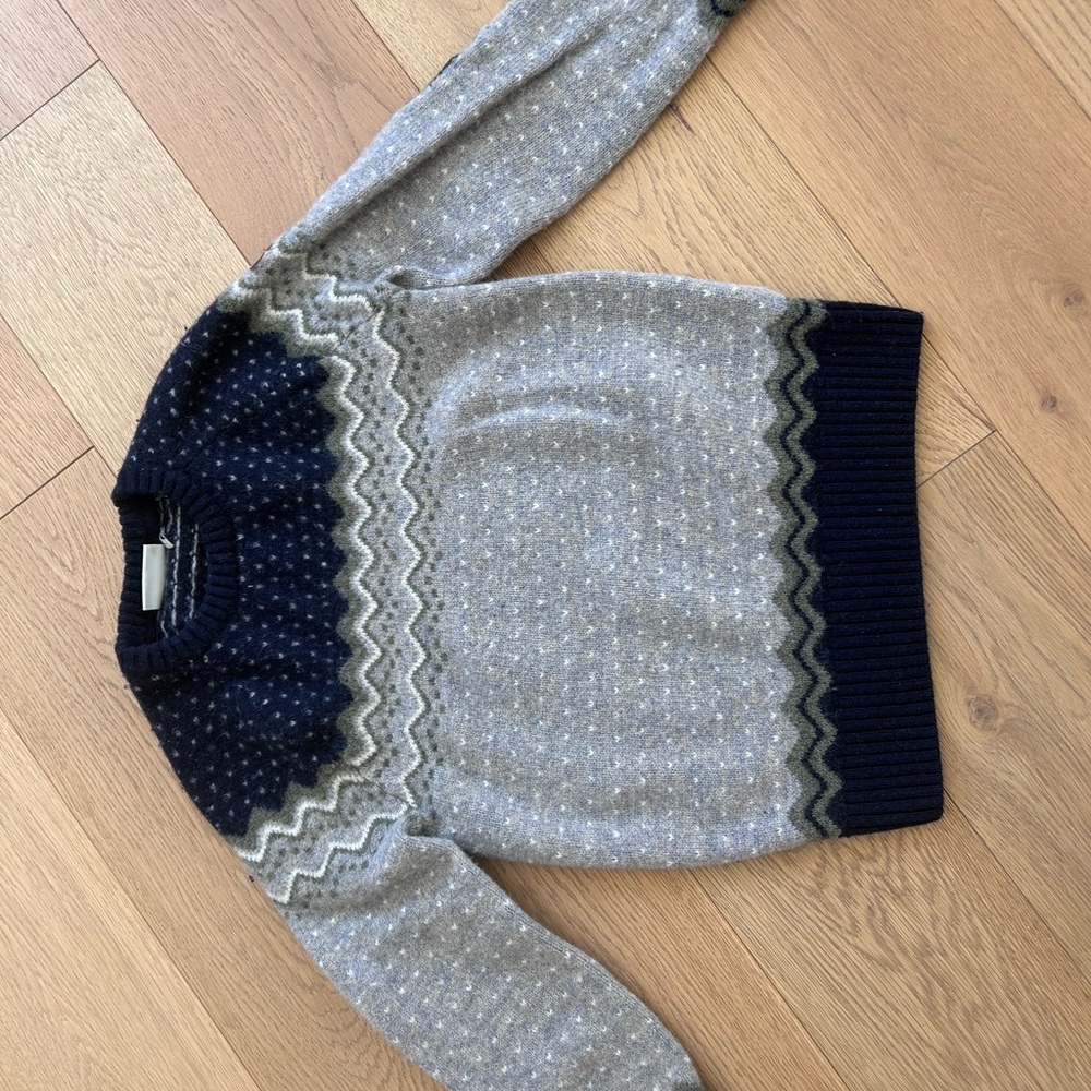 Fjallraven Navy and Gray Fair Isle Crewneck Sweater